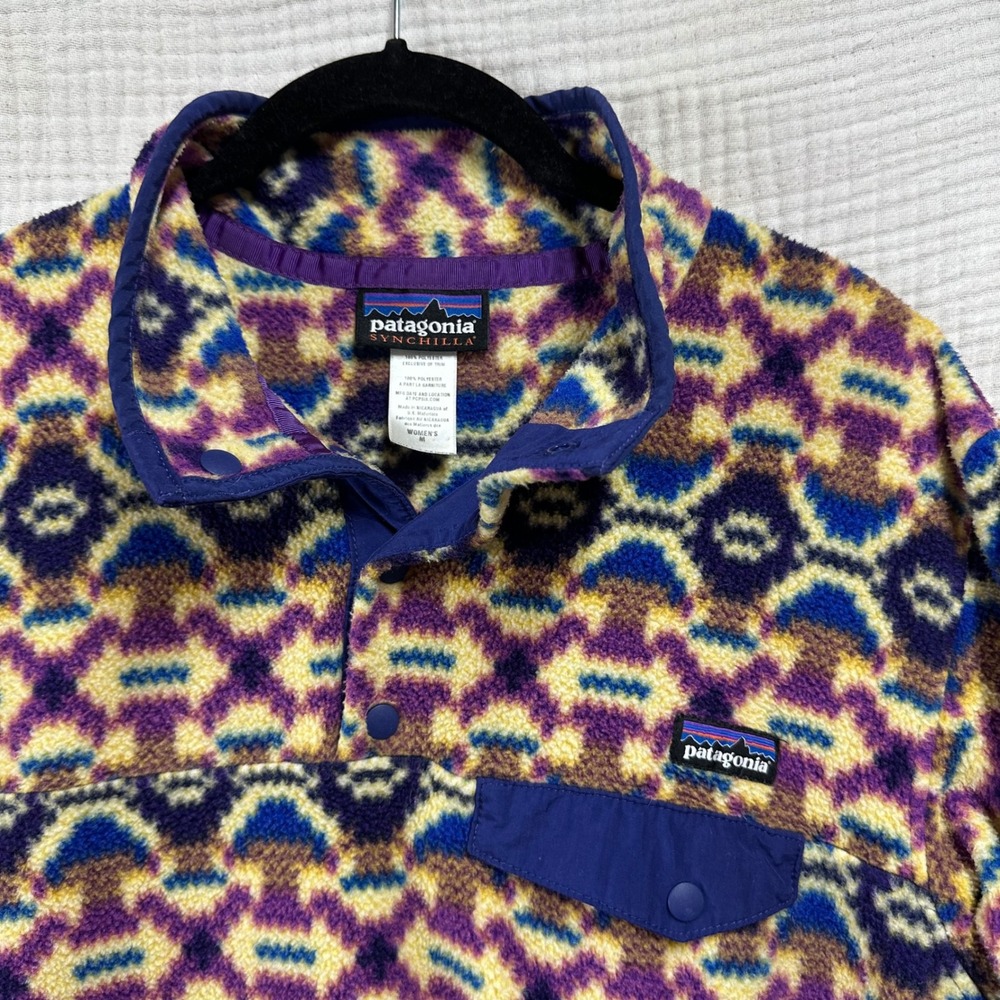 Patagonia Synchilla Women's Medium Aberdeen Butterfly Pattern Fleece Snap Aztec - Picture 2 of 6
